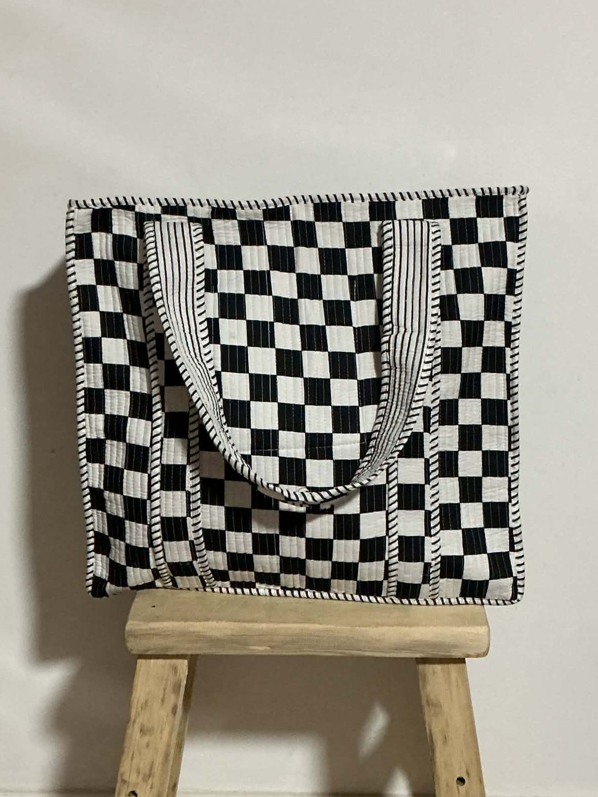 Black & White Check Tote Bag