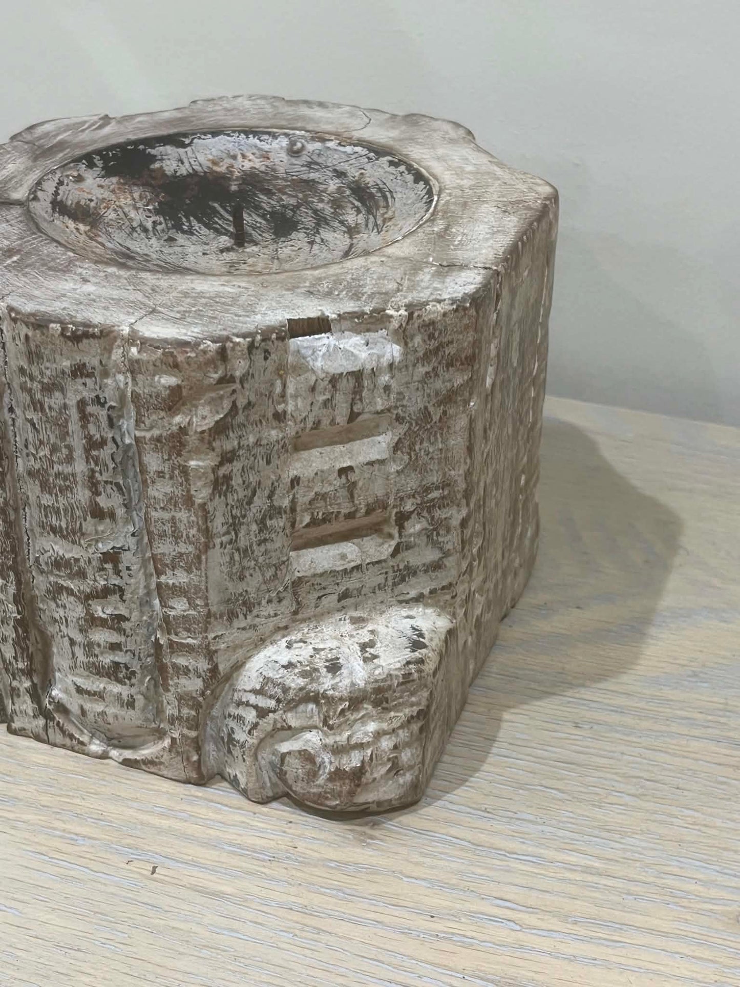 Salvaged Hand Carved Indian Pillar Candle Holder (B)