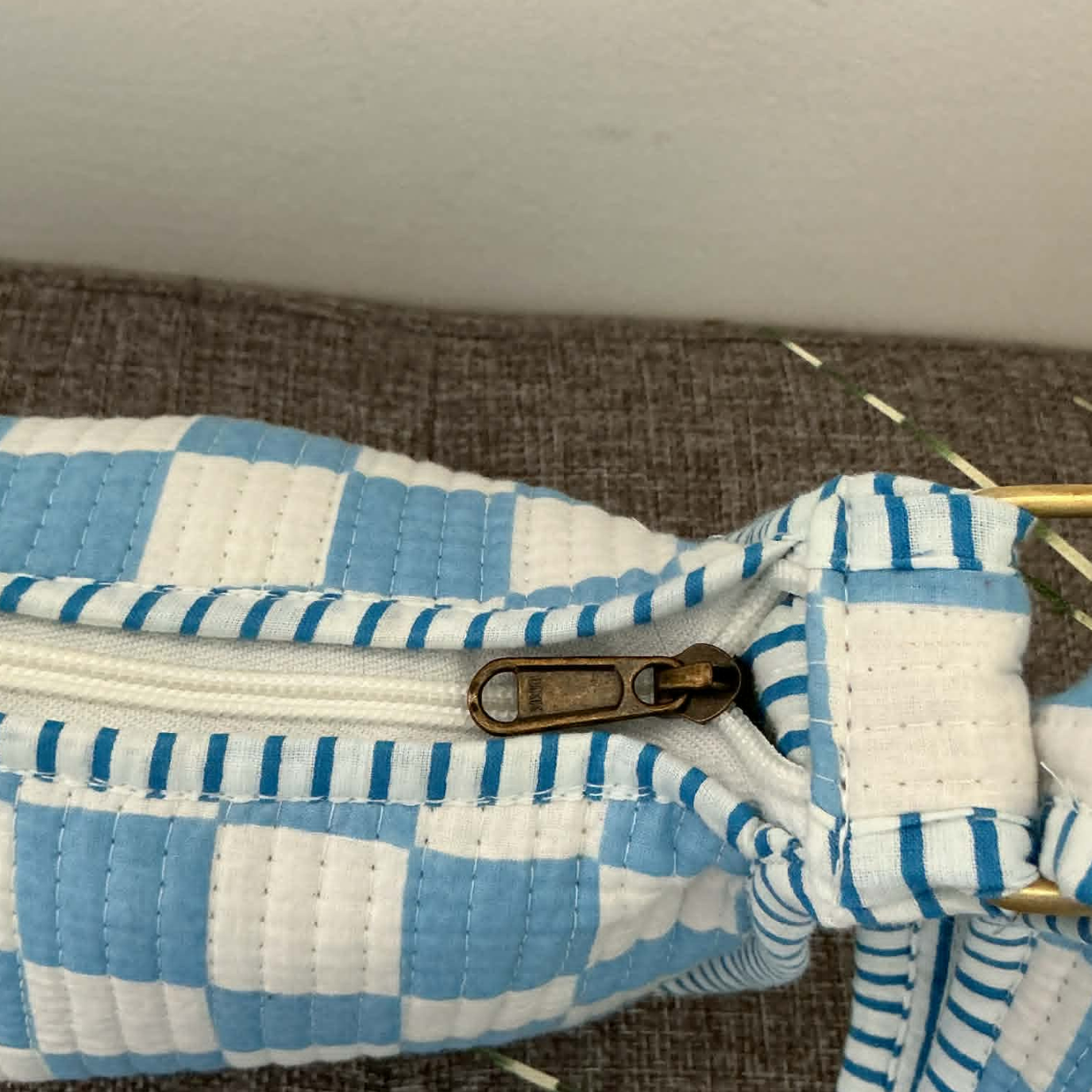 Blue Check Mini Shoulder Tote Bag