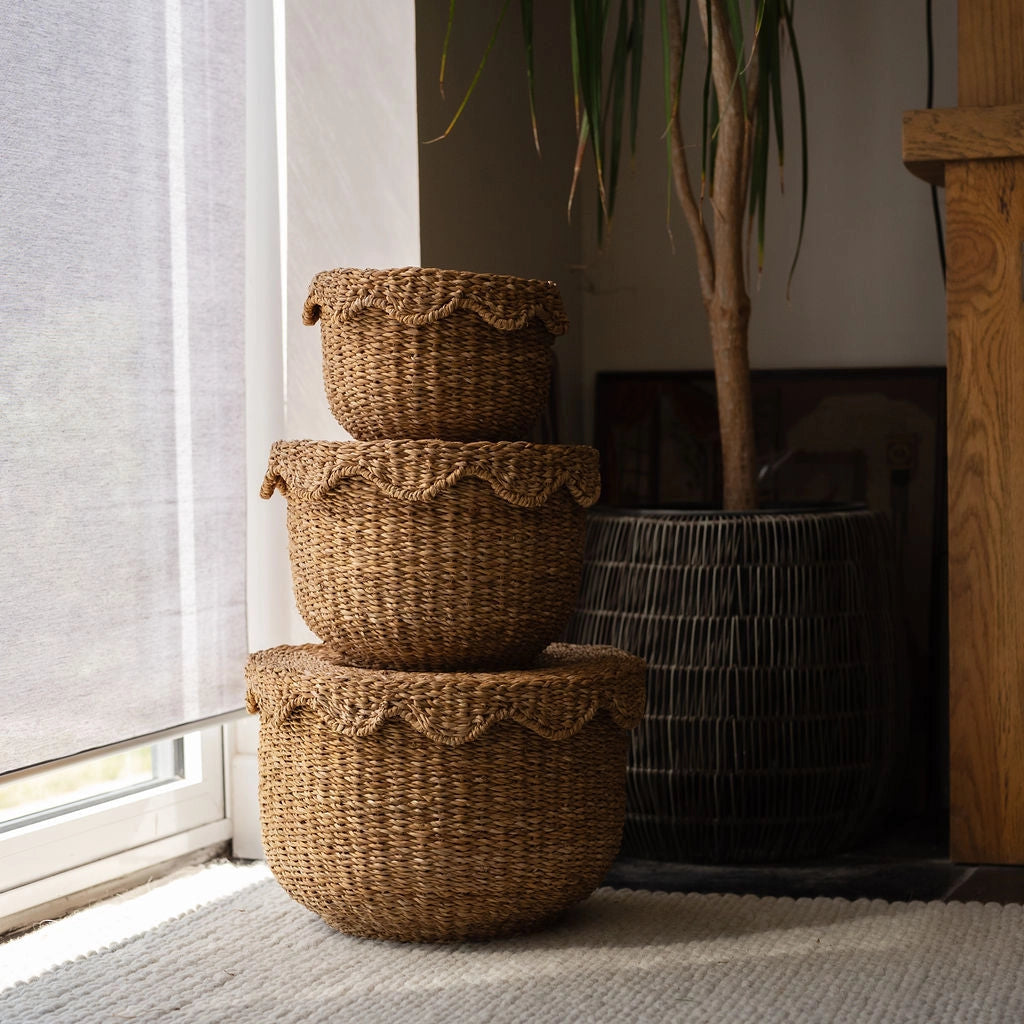 Scallop Lidded Storage Basket - Set of 3