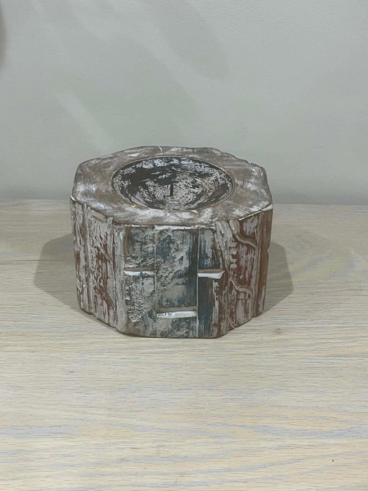 Salvaged Hand Carved Indian Pillar Candle Holders (A)