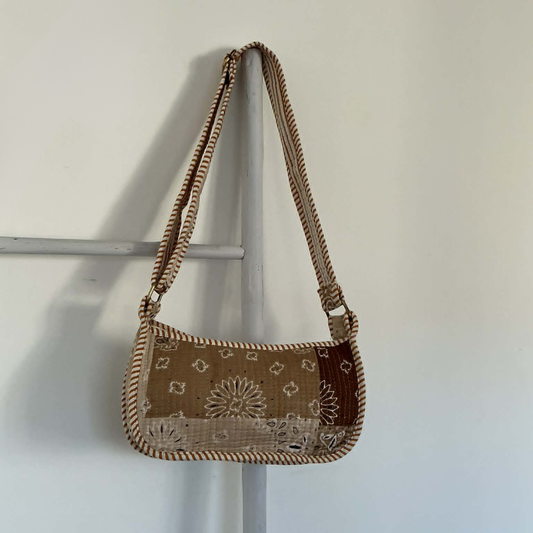 Brown Boho Bandana Mini Shoulder Tote Bag