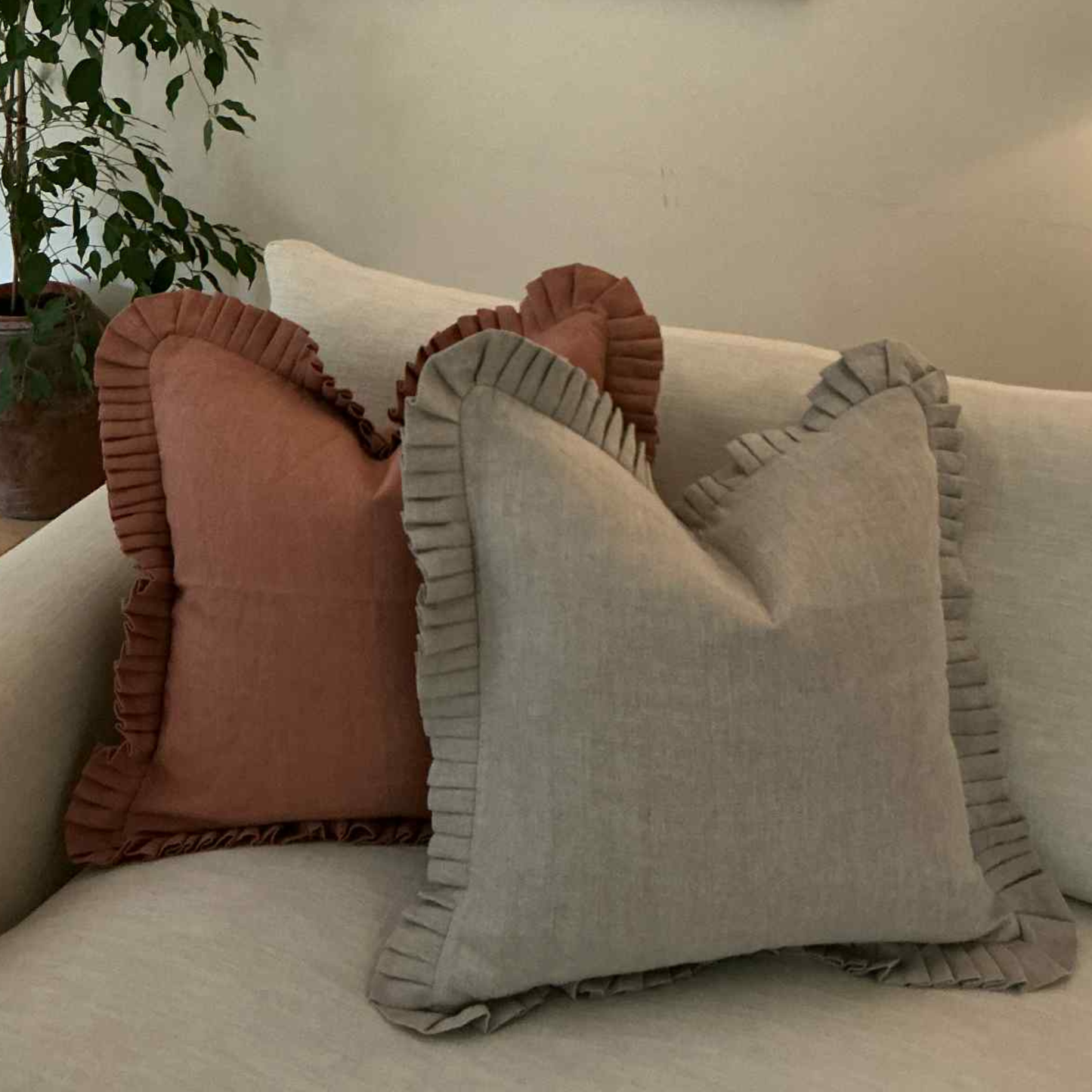 Weathered Stone Grey Cushion with Frill - 100% Linen