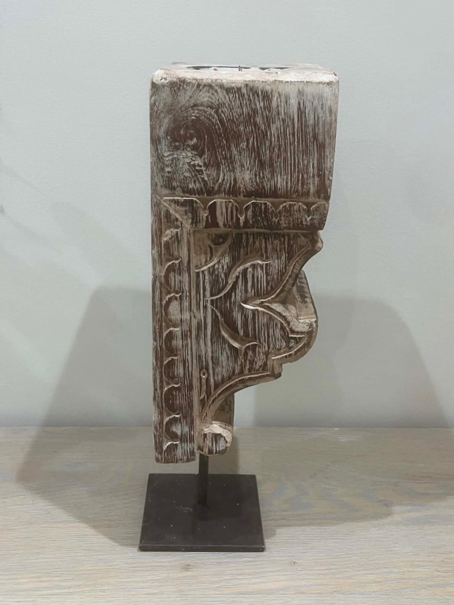 Salvaged Hand Carved Indian Pillar Candle Holder (C)