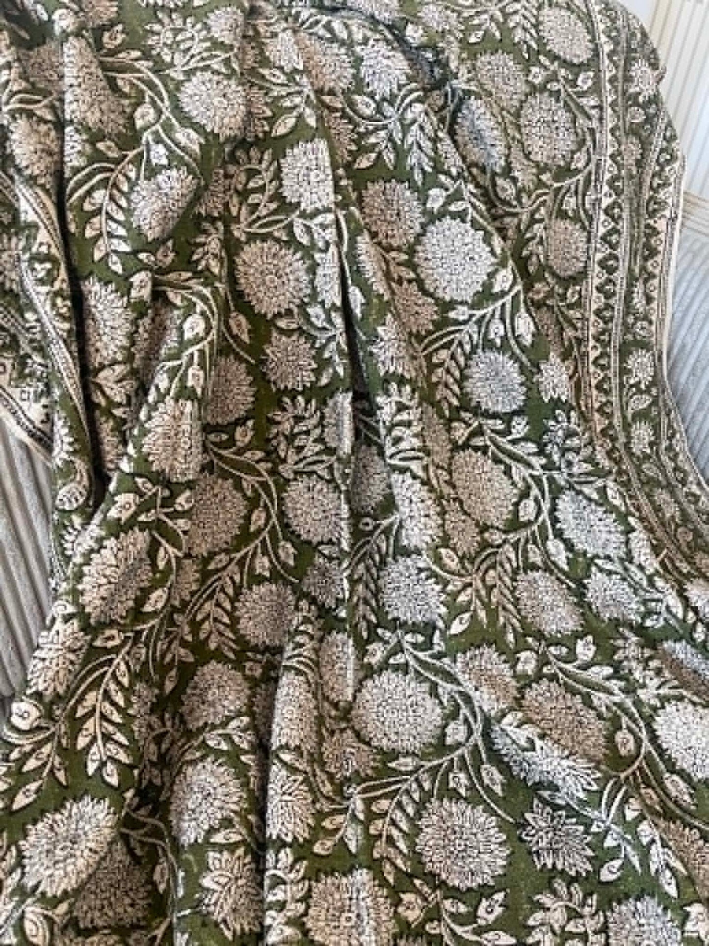 EMILY Hand Block Printed Throw - Olive Green