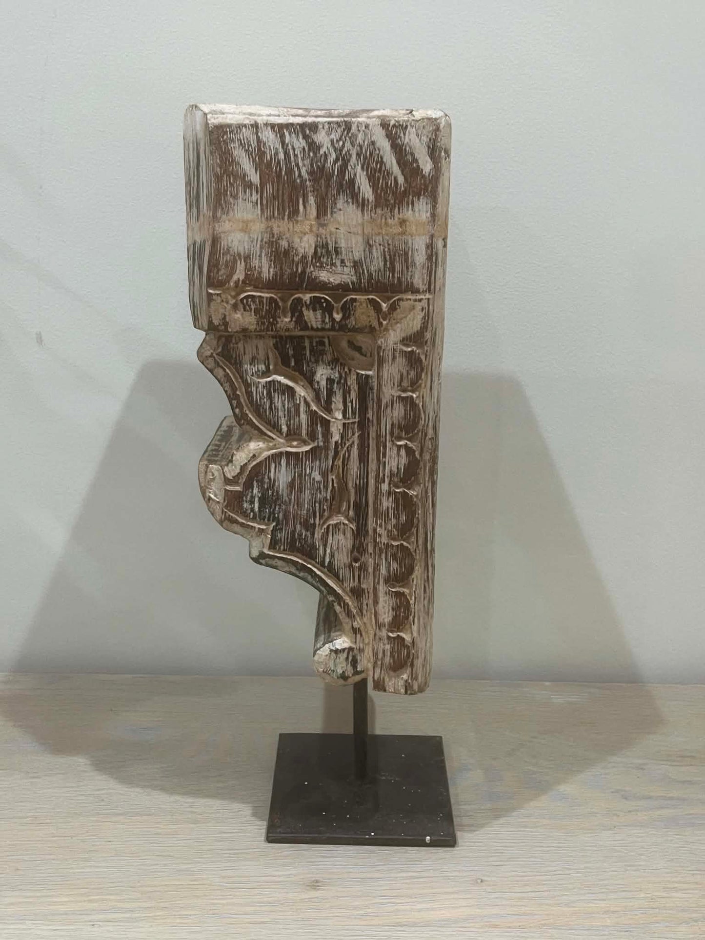 Salvaged Hand Carved Indian Pillar Candle Holder (C)