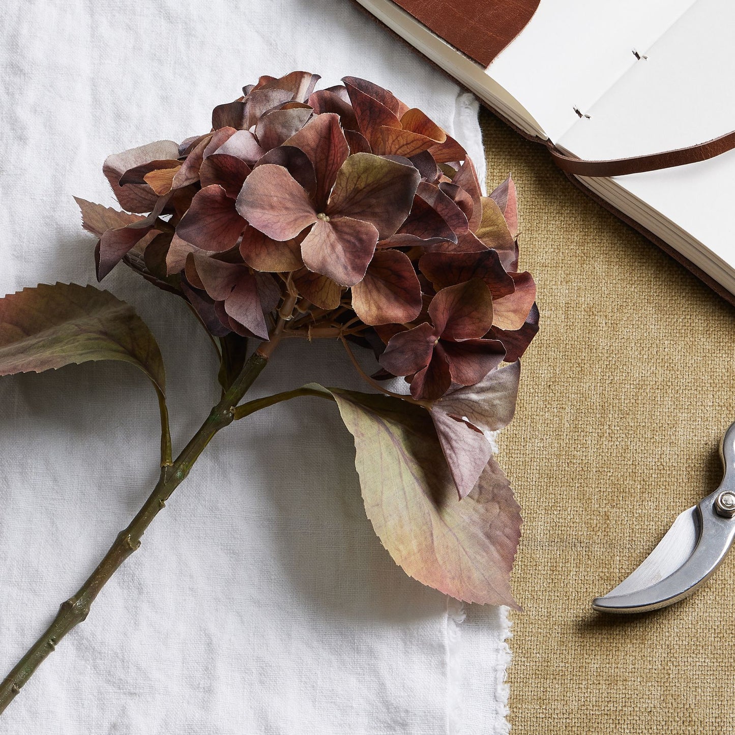 Faux Autumn Browns Hydrangea Stem (Set of 4)
