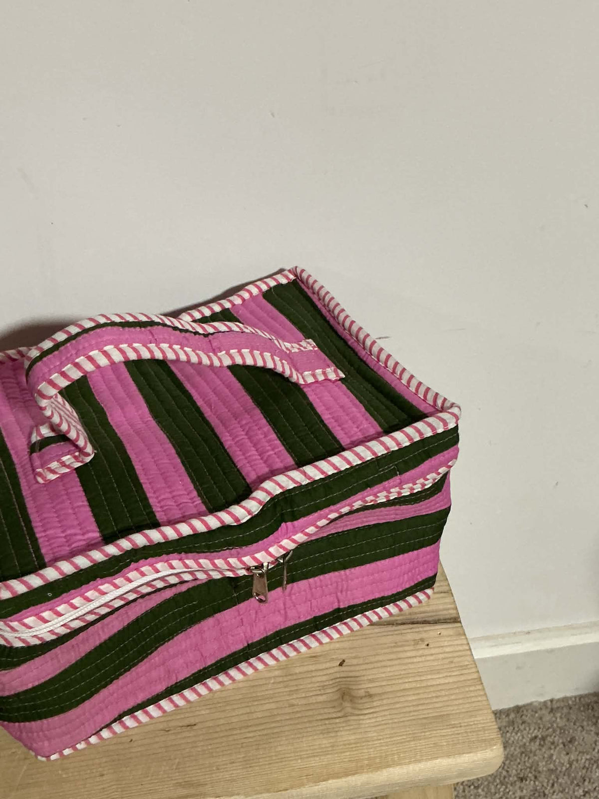 Green & Pink Stripe Cosmetic Utility Bag