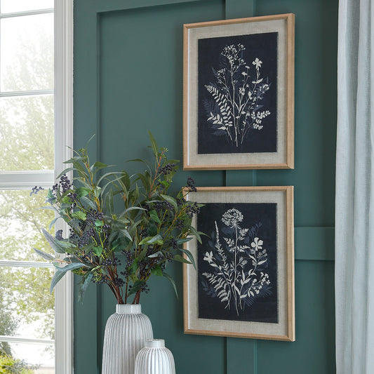 Botanical Framed Linen Print with Neutral Florals