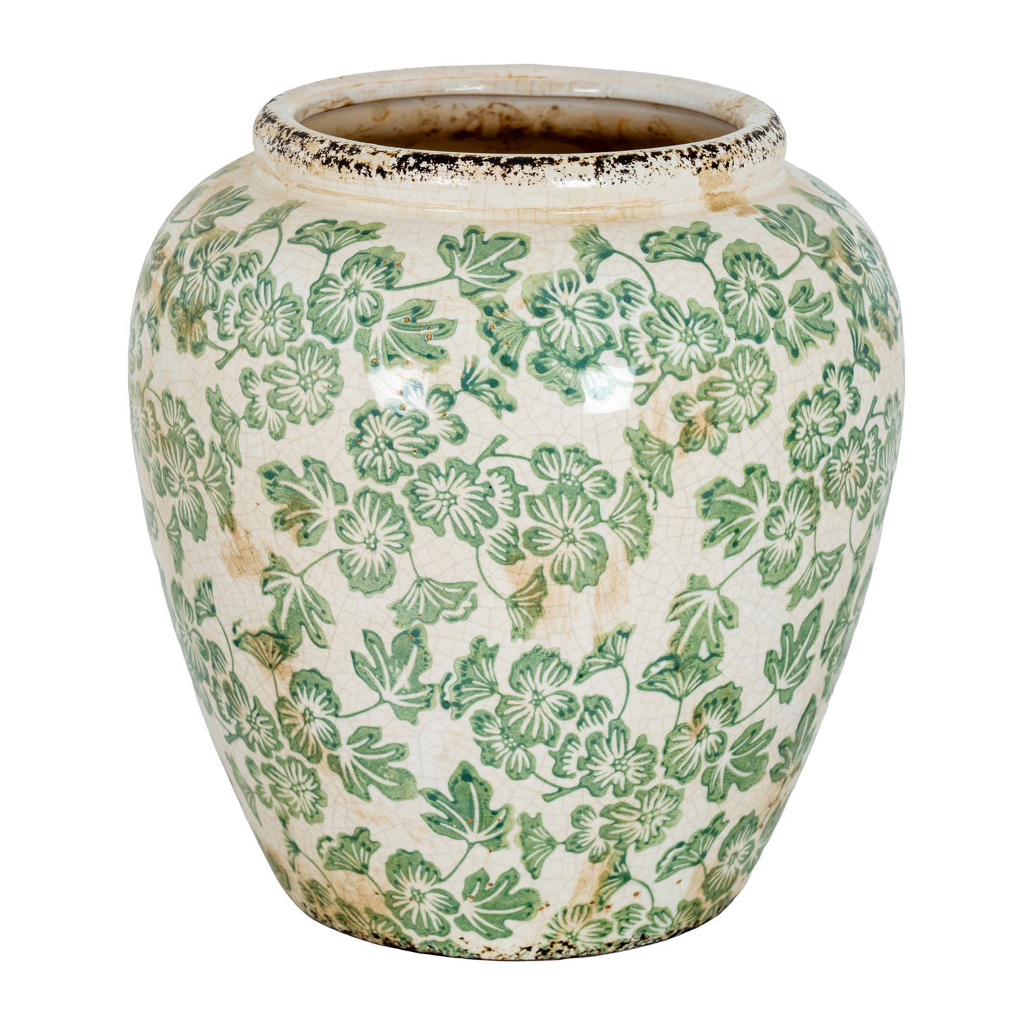 Medium Green Clover Vase with Crackle Glaze