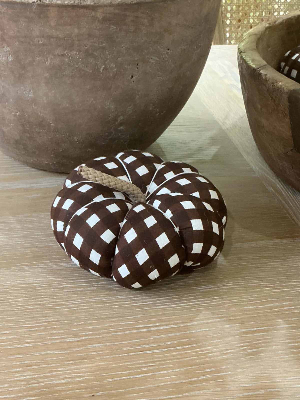 Handmade Dark Brown Gingham Pumpkin