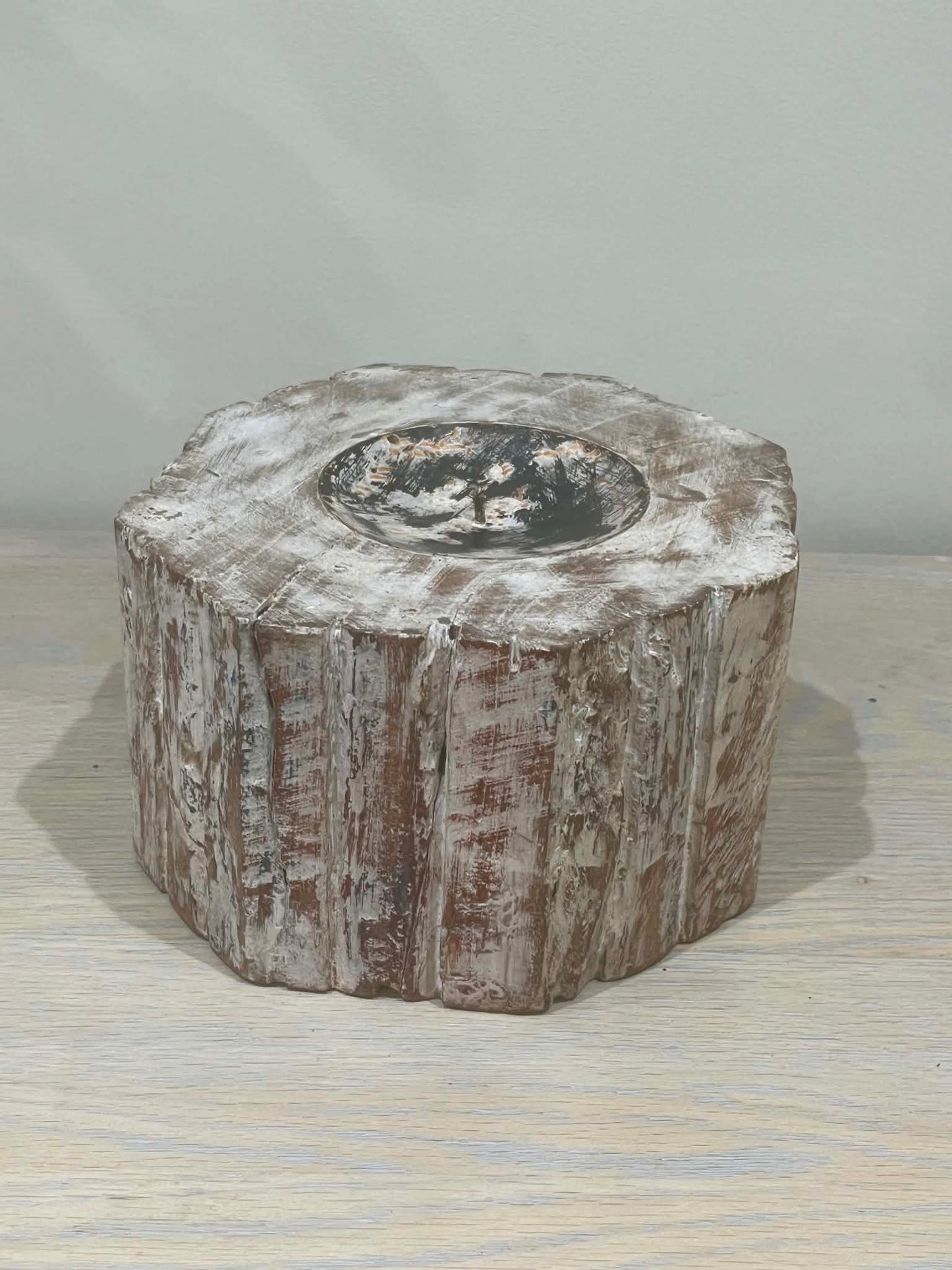 Salvaged Hand Carved Indian Pillar Candle Holder (E)
