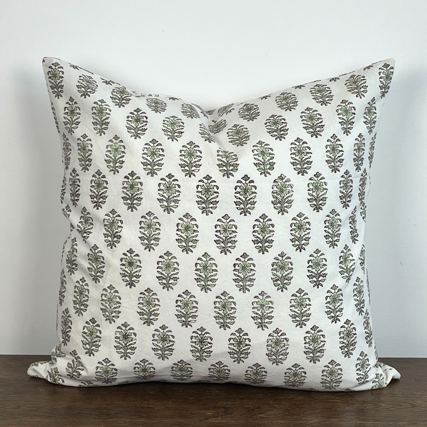 HANA Hand Block Printed Cushion - Green/ White