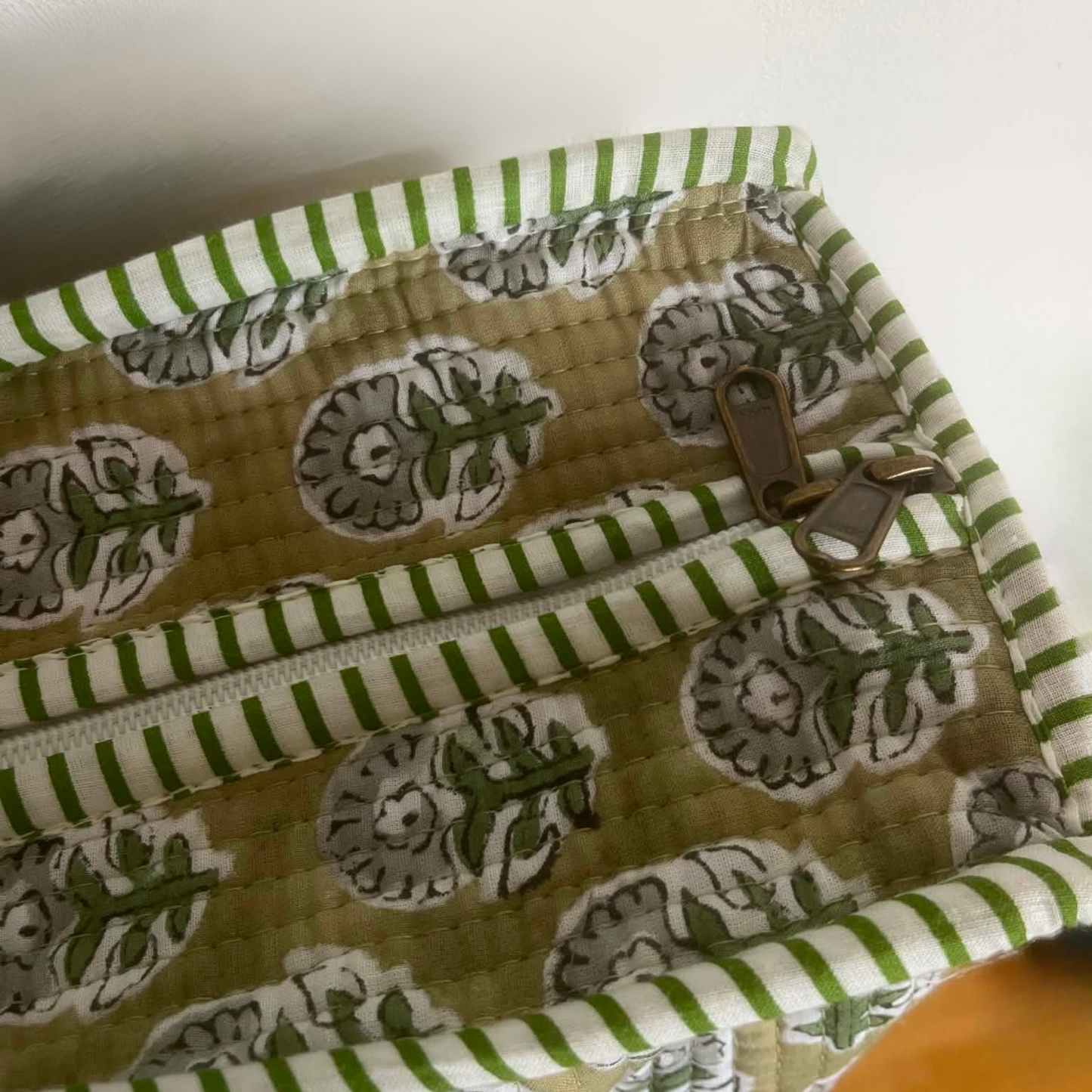 Khaki Floral Hand Block Print Tote Bag