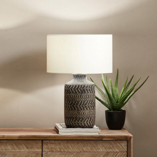 Textured Black Stoneware Table Lamp