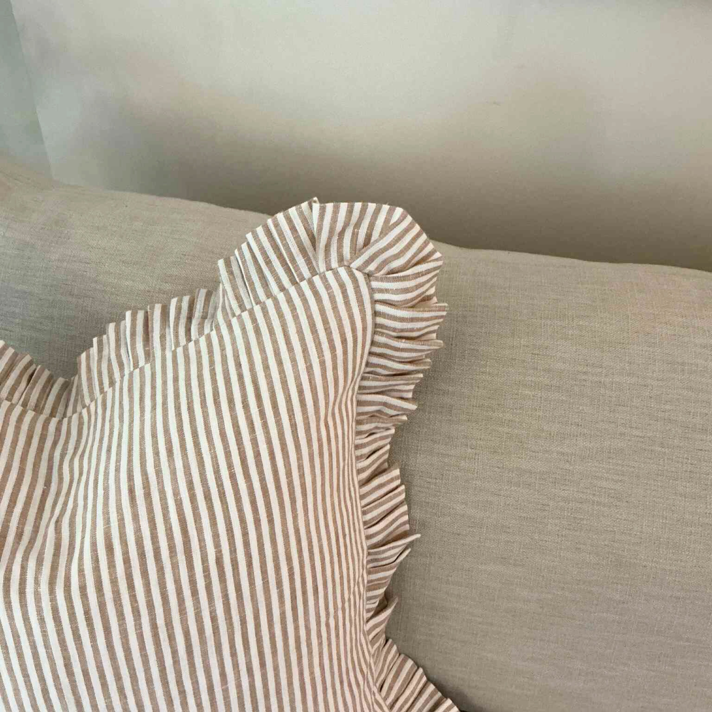 Warm Beige Cushion with Frill - 100% Linen