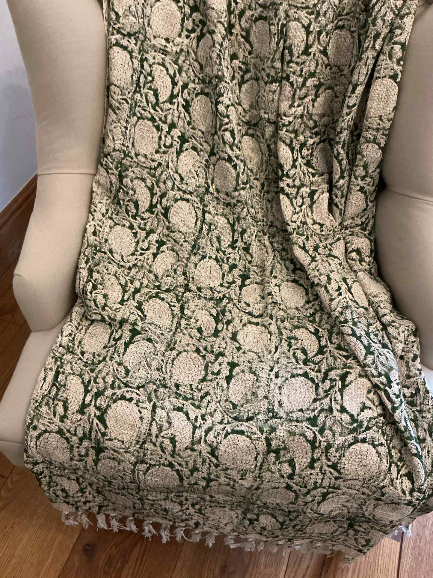 FLORA Rustic Hand Block Printed Throw - Forest Green