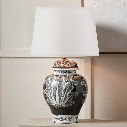 ASTERIA Monochrome Feather Ceramic Urn Table Lamp