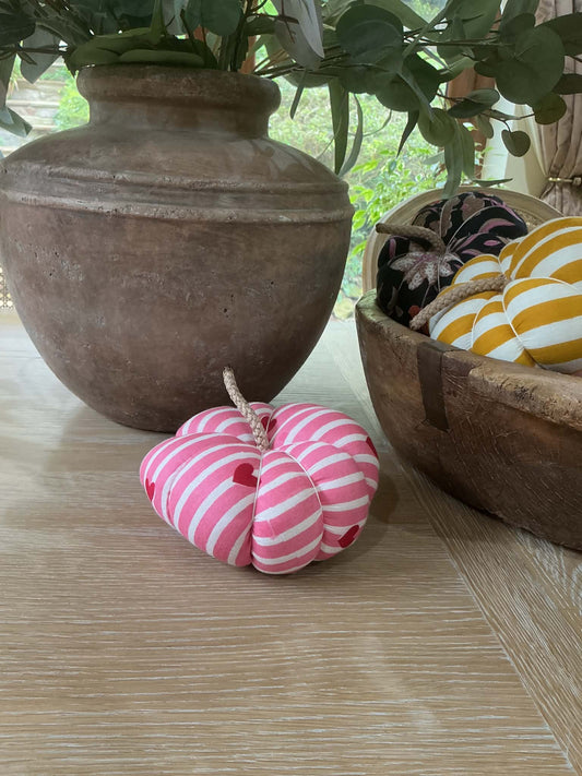 Handmade Pink with Red Hearts Pumpkin