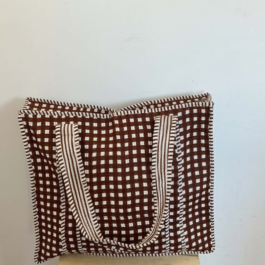 Dark Brown Gingham Tote Bag