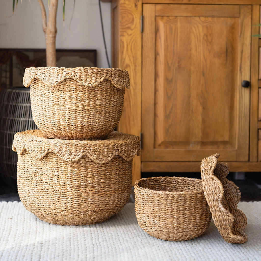 Scallop Lidded Storage Basket - Set of 3