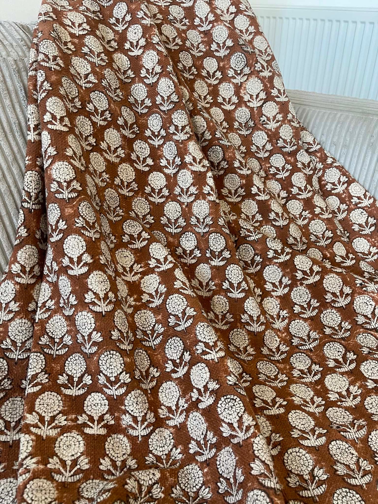 AURORA Hand Block Printed Throw - Brown/ Stone