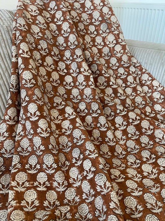 AURORA Hand Block Printed Throw - Brown/ Stone