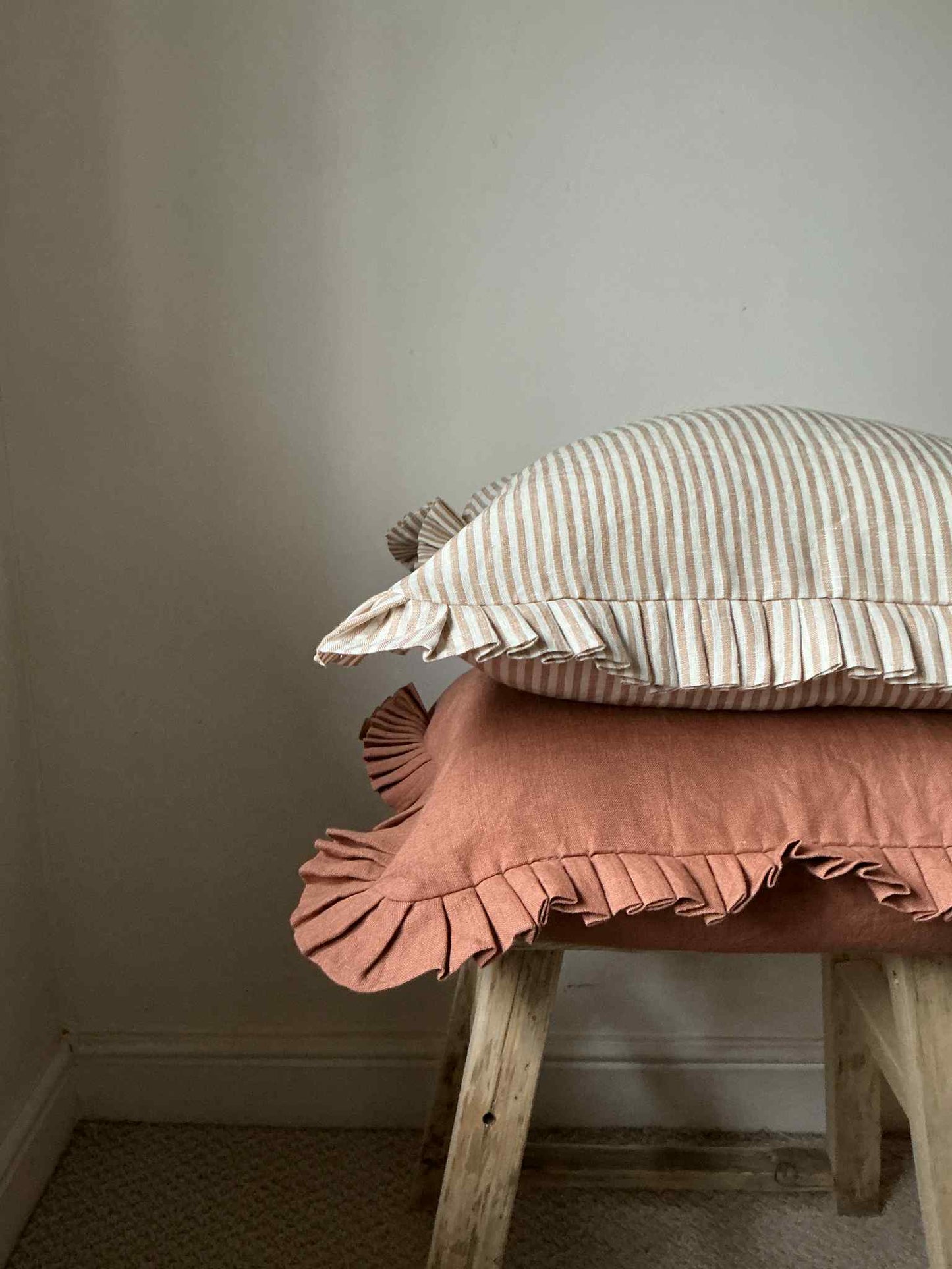 Terracotta Cushion with Frill - 100% Linen