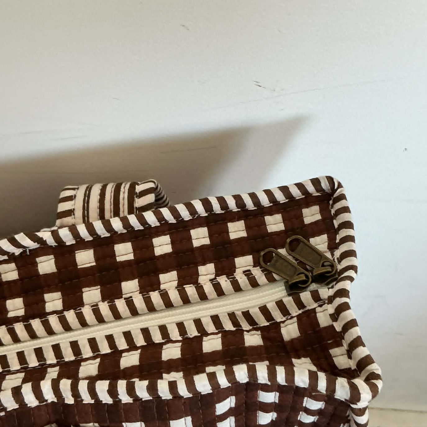 Dark Brown Gingham Tote Bag