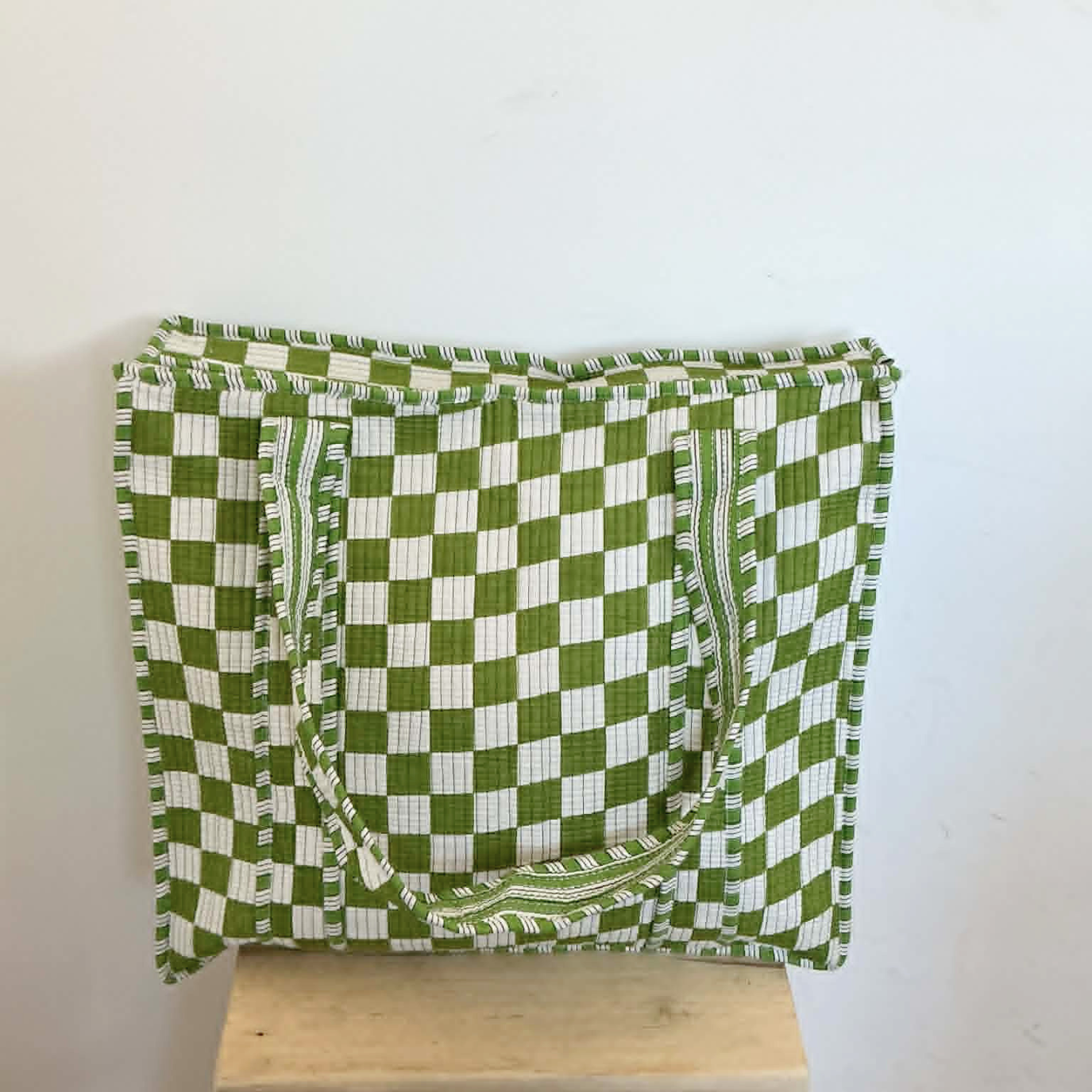 Olive Green Check Tote Bag