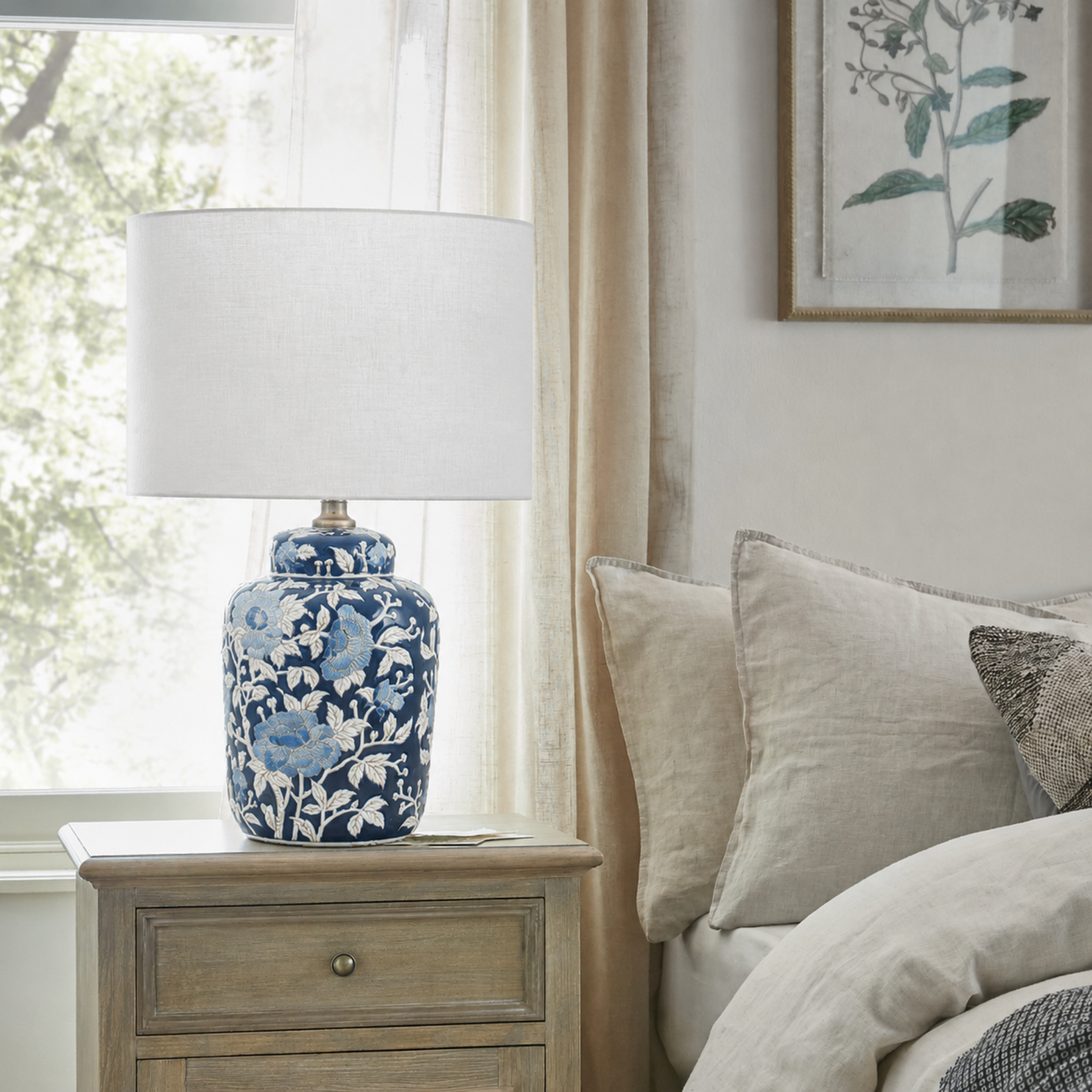 Blue Floral Ceramic Table Lamp