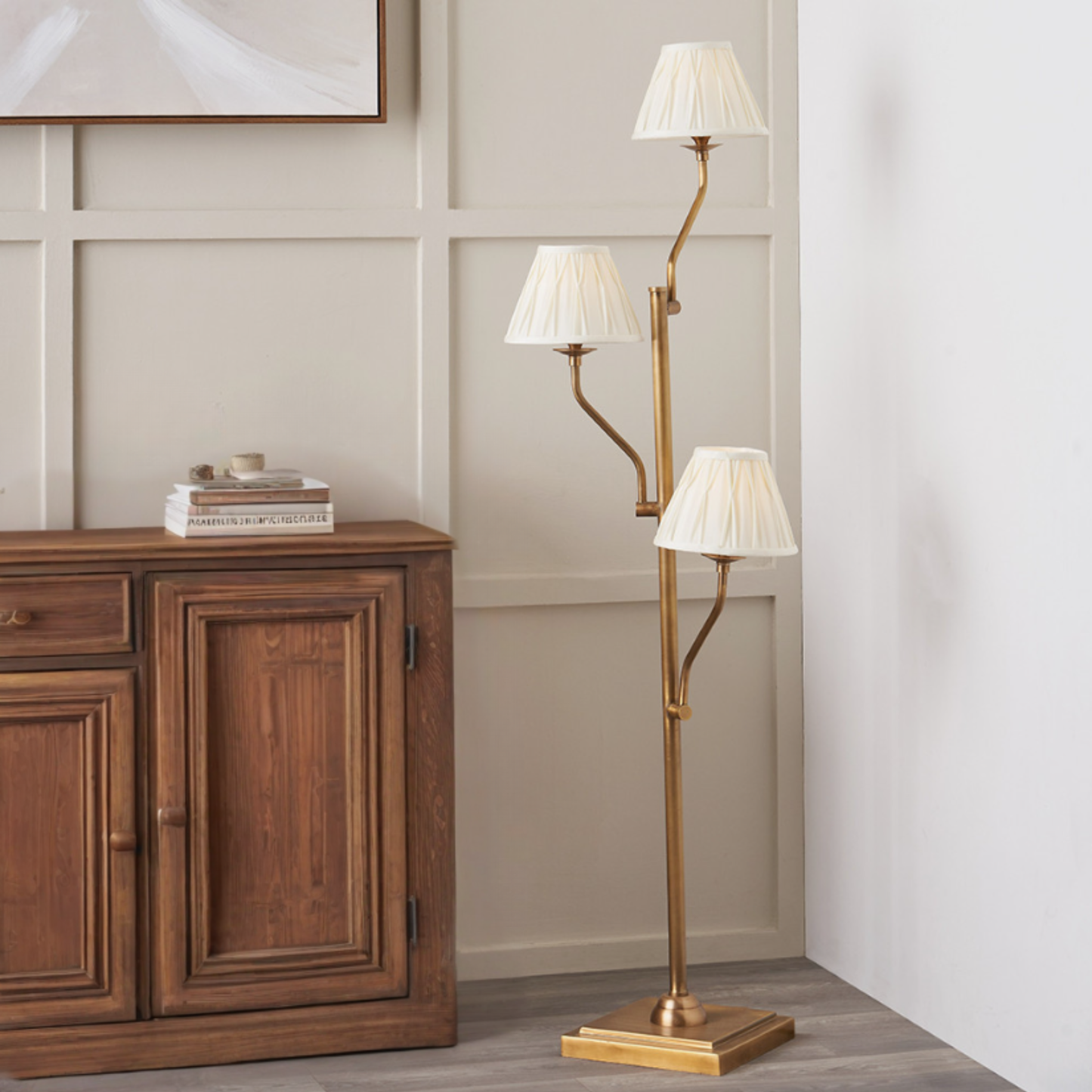 HALLIE Antique Brass Metal Floor Lamp