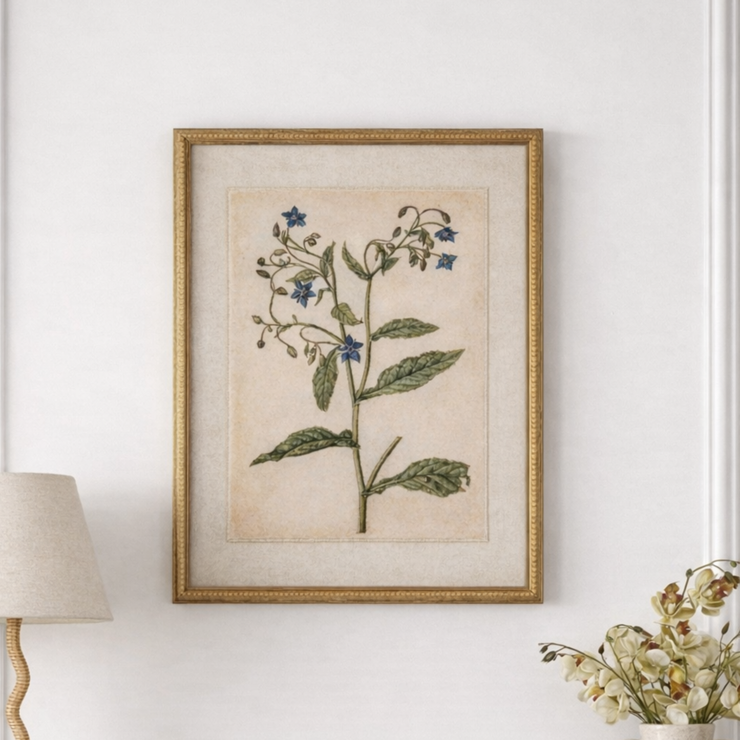 Botanical Framed Linen Print - Borage