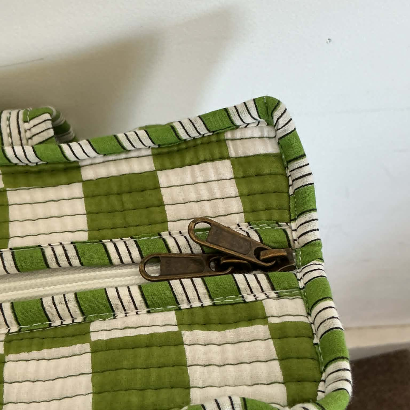 Olive Green Check Tote Bag