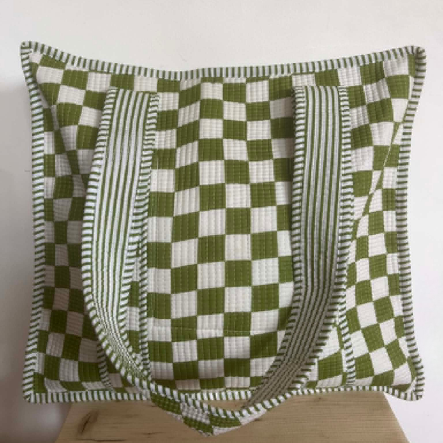 Olive Green Check Tote Bag