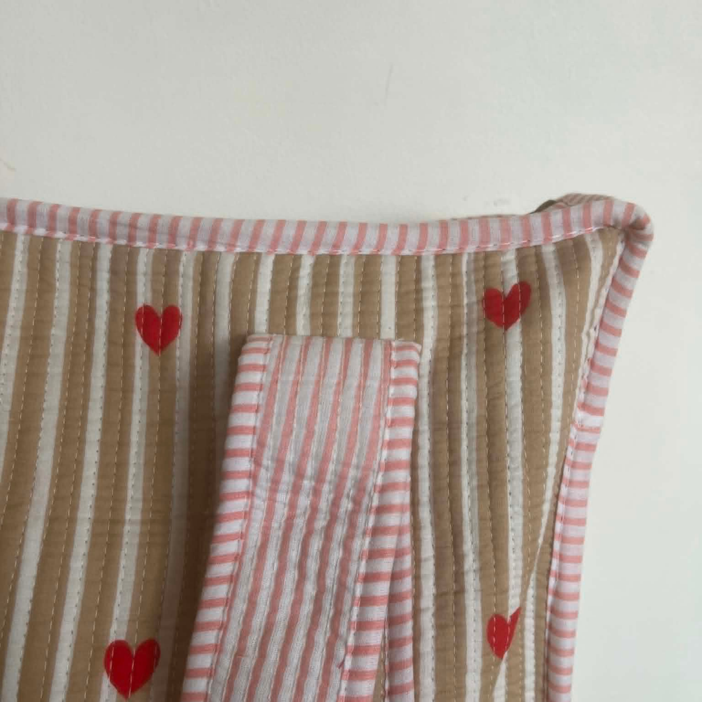 Beige Red Hearts Tote Bag
