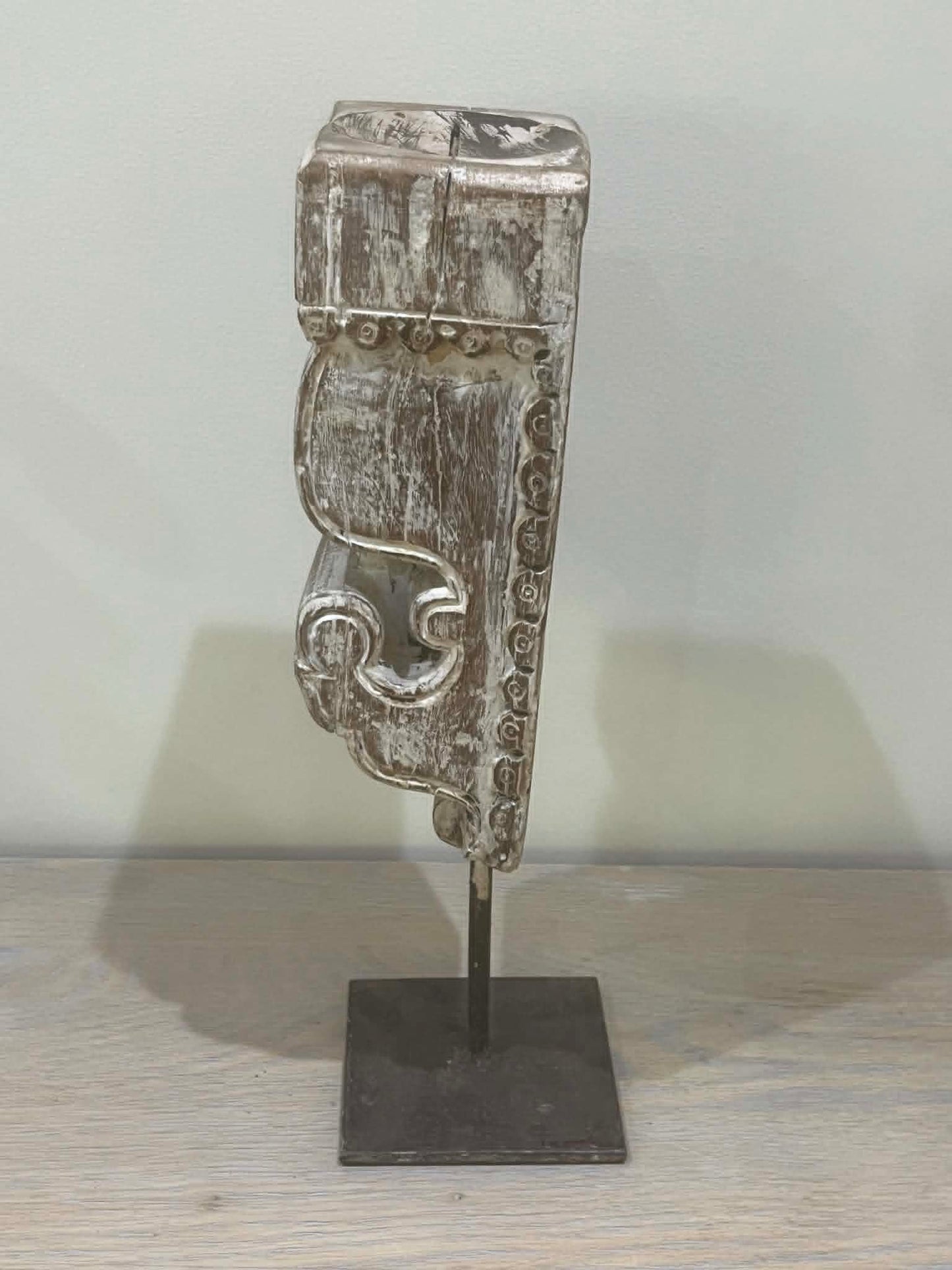 Salvaged Hand Carved Indian Pillar Candle Holder (H)
