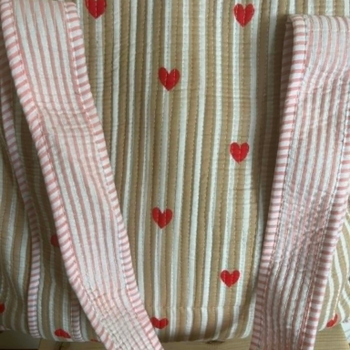Beige Red Hearts Tote Bag