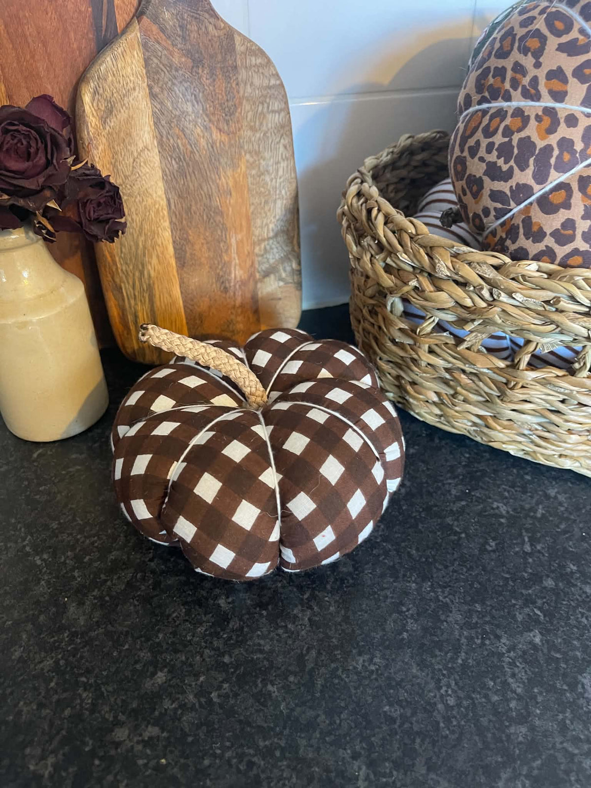 Handmade Dark Brown Gingham Pumpkin
