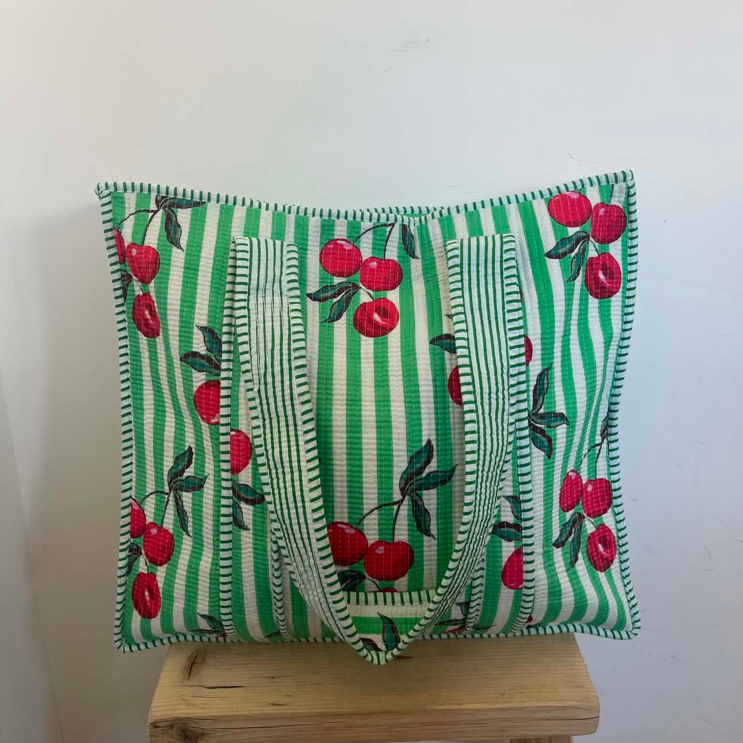 Cherry Stripe Tote Bag