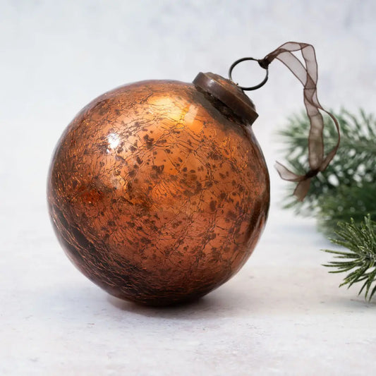 Large Rust Crackle Glass Bauble