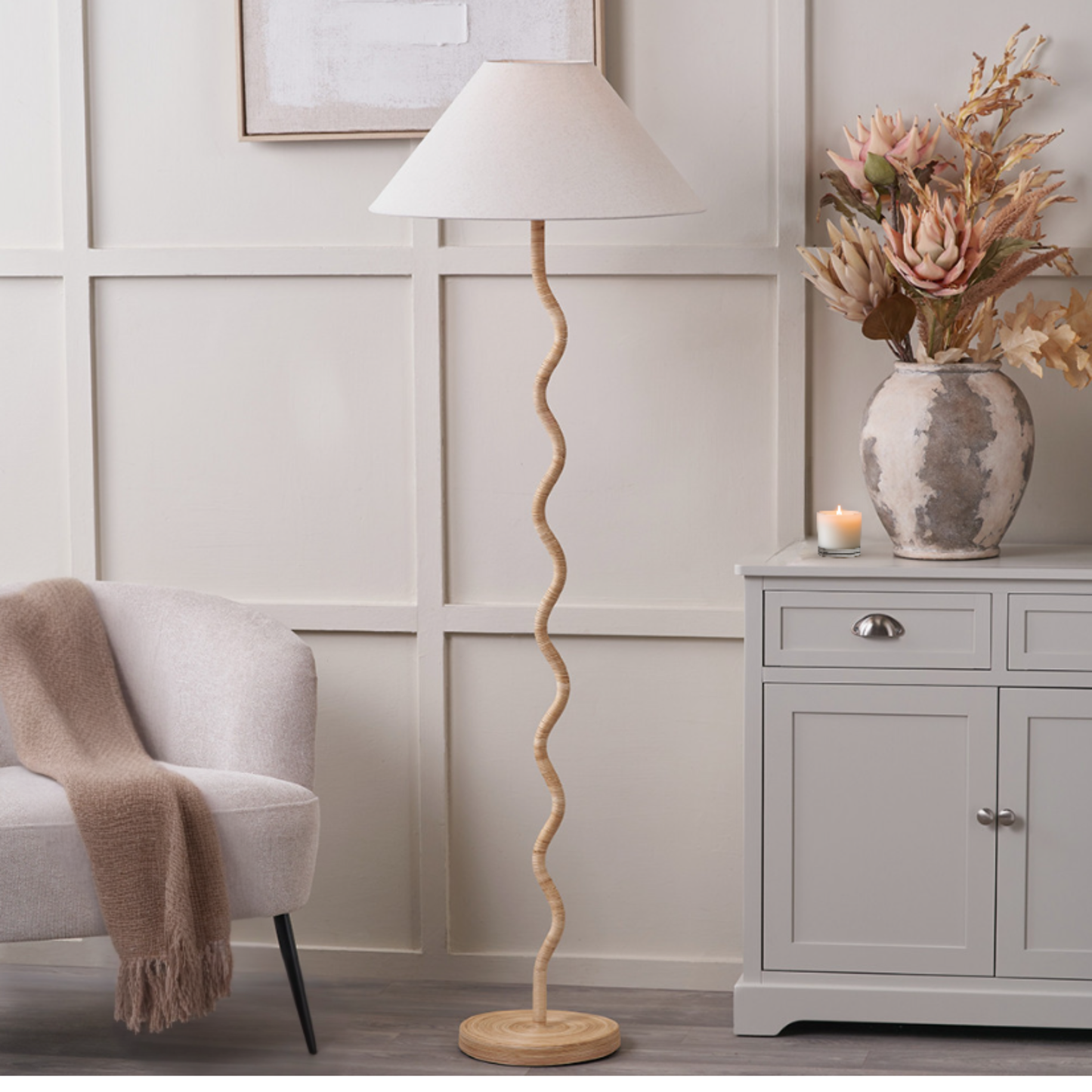 PAULA Rattan Wave Floor Lamp Base
