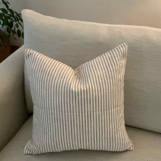Warm Beige Stripe Cushion – 100% Linen