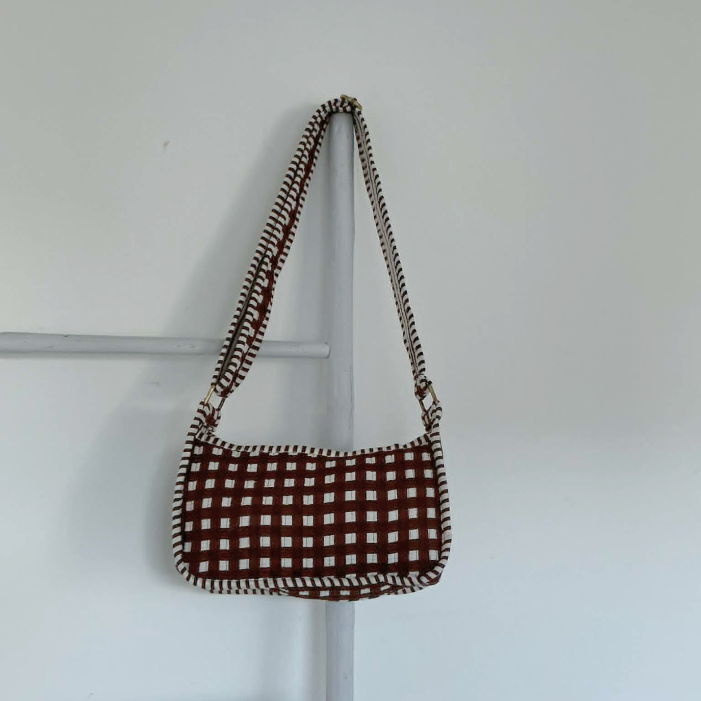 Dark Brown Gingham Mini Shoulder Tote Bag