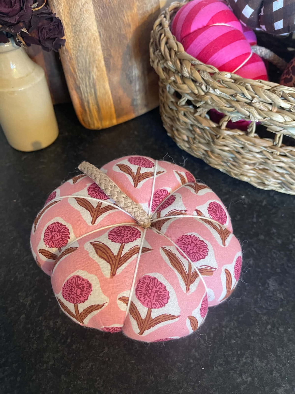 Handmade Pink Floral Pumpkin