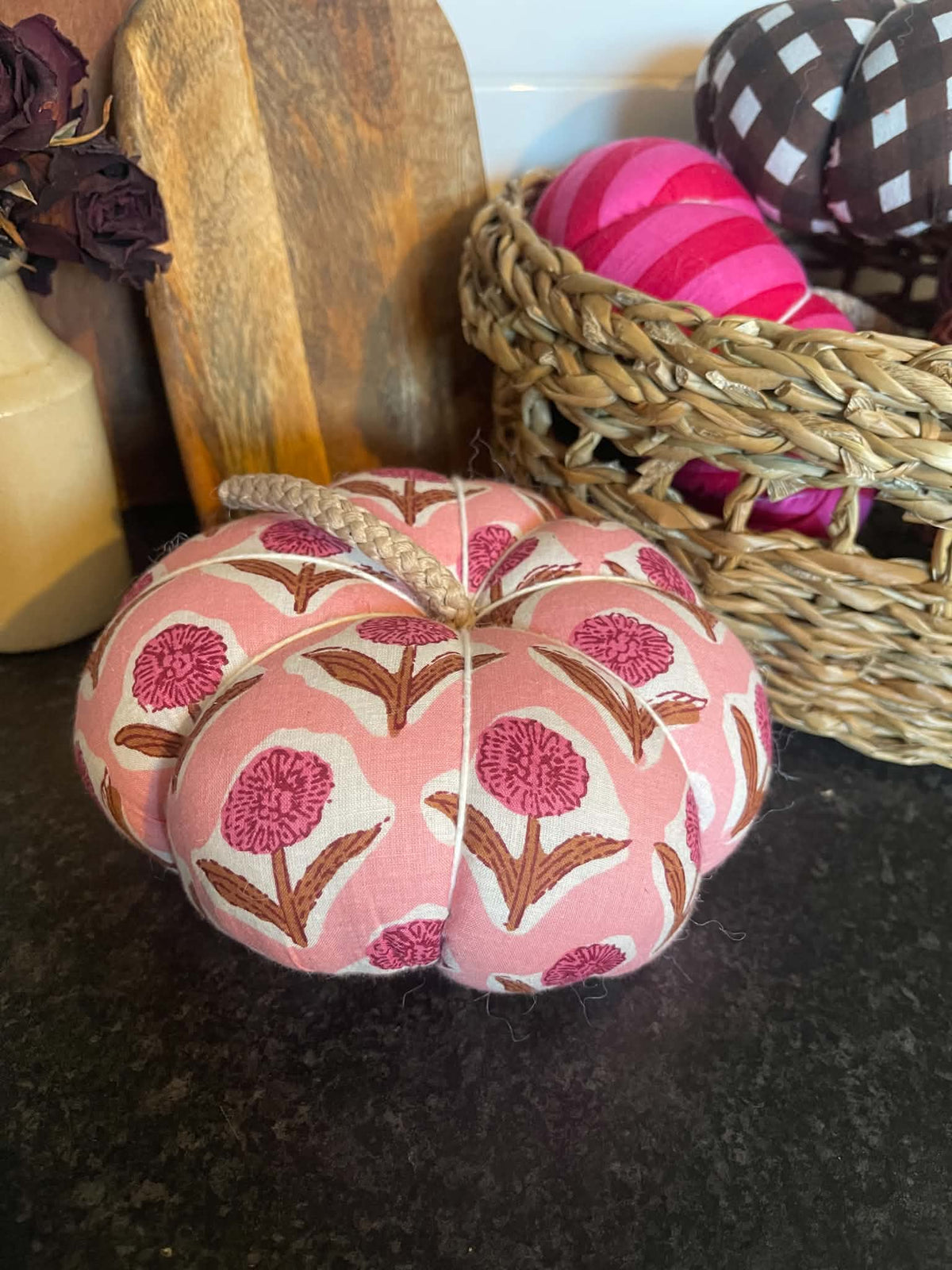 Handmade Pink Floral Pumpkin