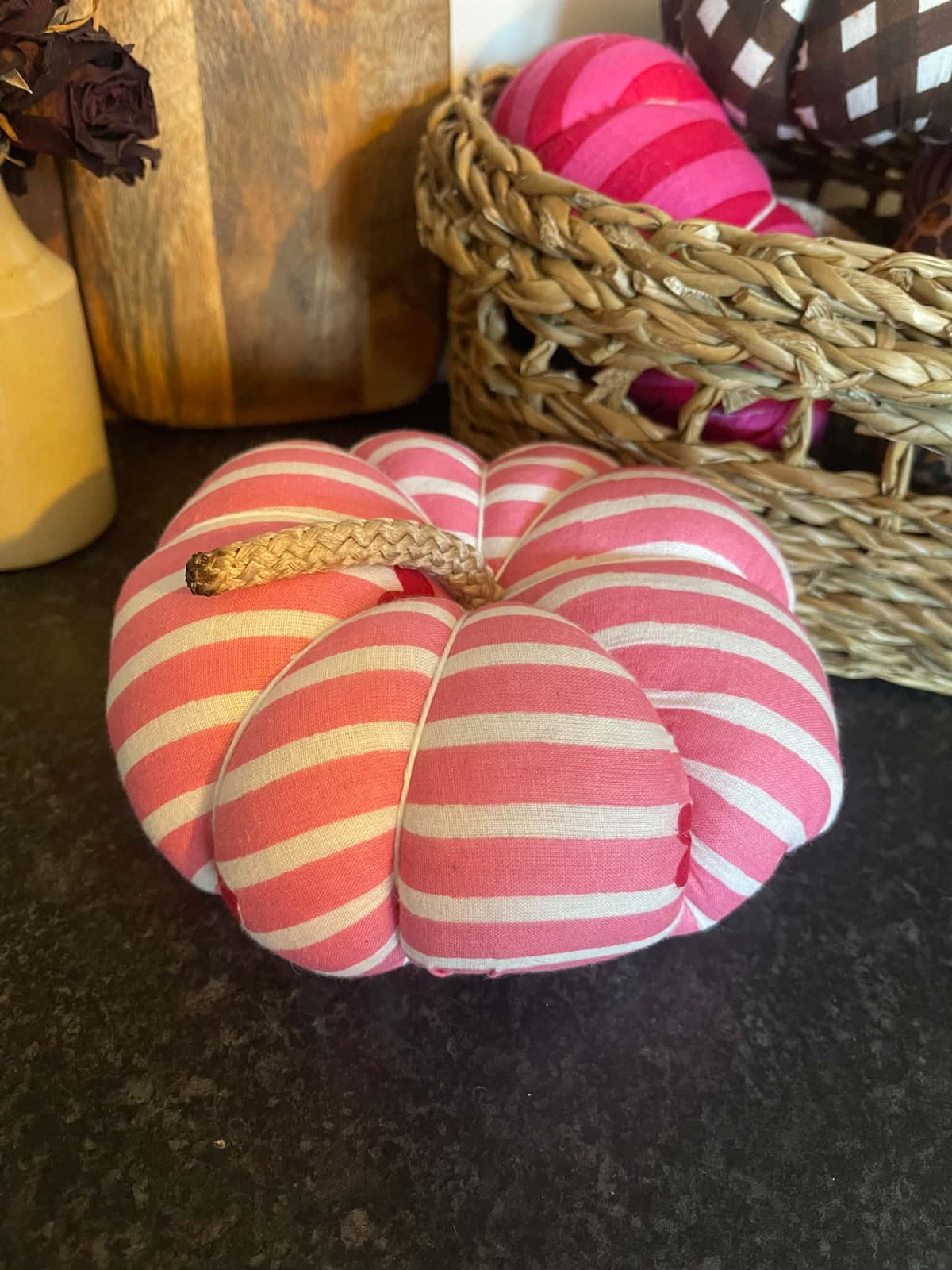 Handmade Pink with Red Hearts Pumpkin