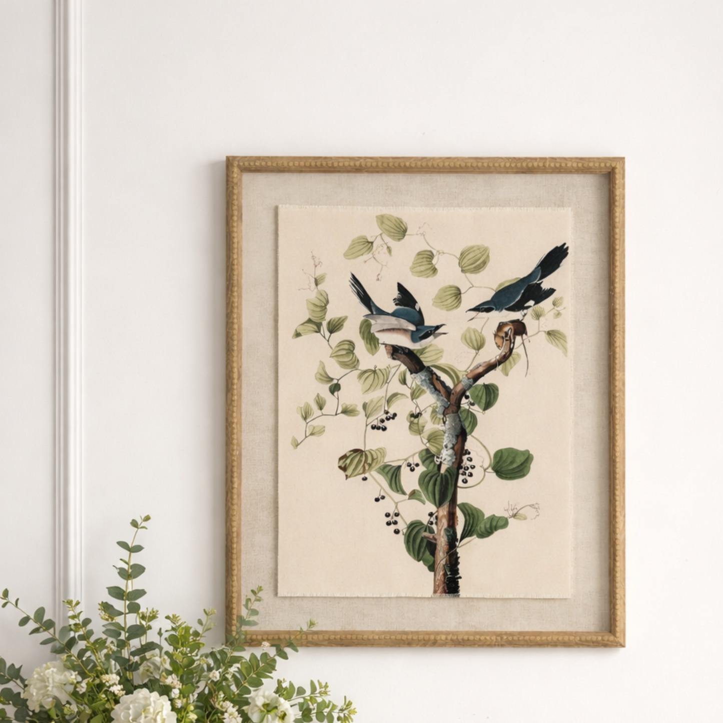 Botanical Framed Linen Print - Shrikes