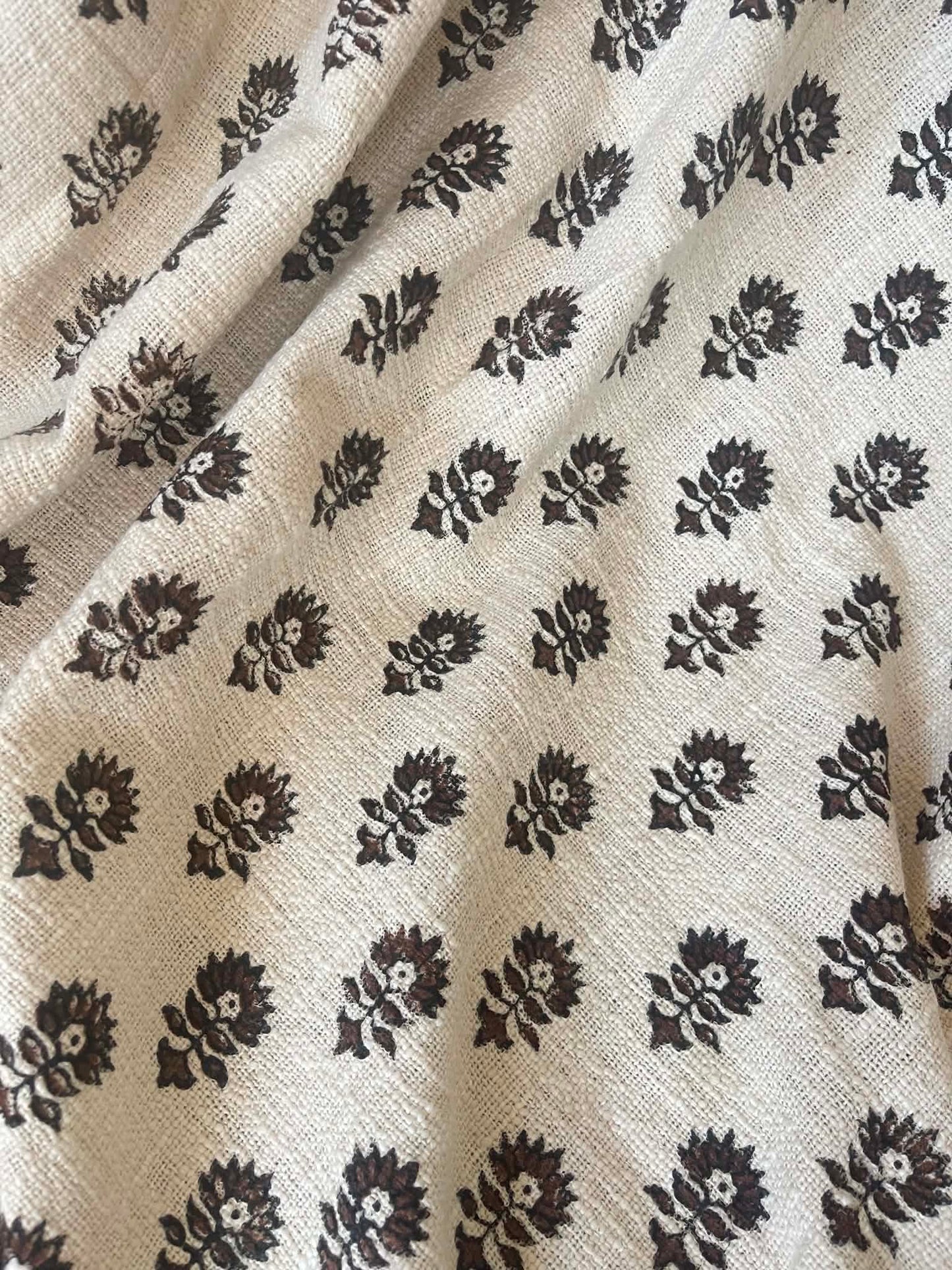 LARA Hand Block Printed Throw - Dark Brown/ Cream