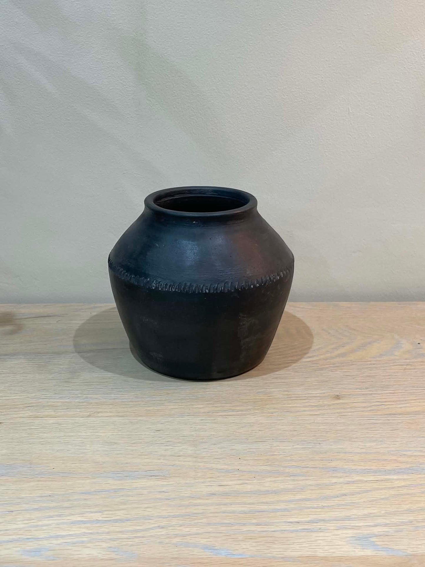 Small Salvaged Clay Pot - Black